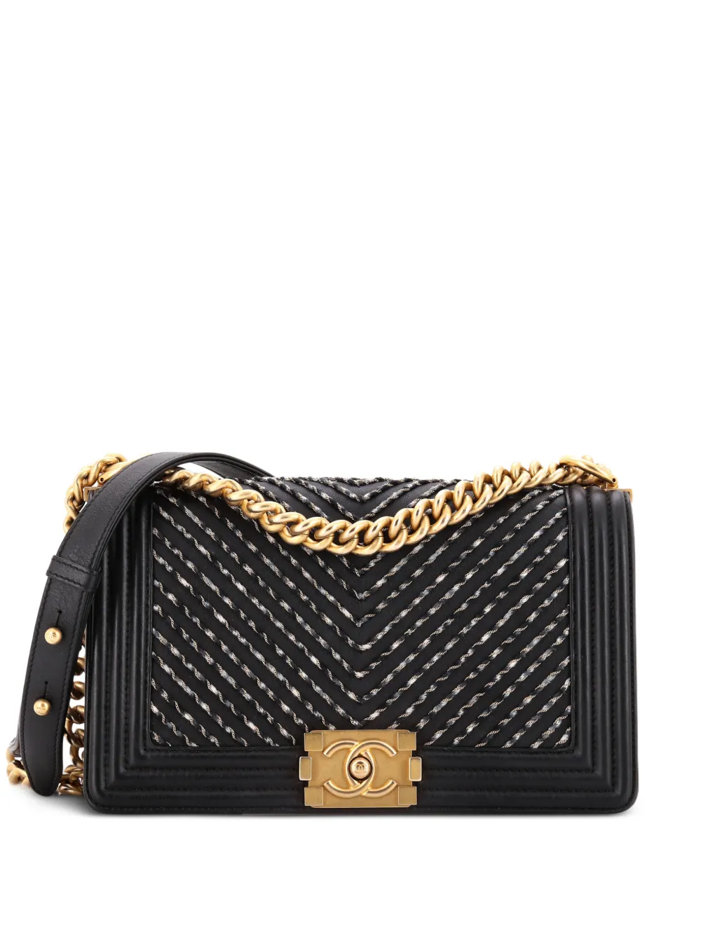CHANEL Pre-Owned By The Sea Boy Flap Bag Chevron Embroidered Calfskin Old Medium shoulder bag - Nero