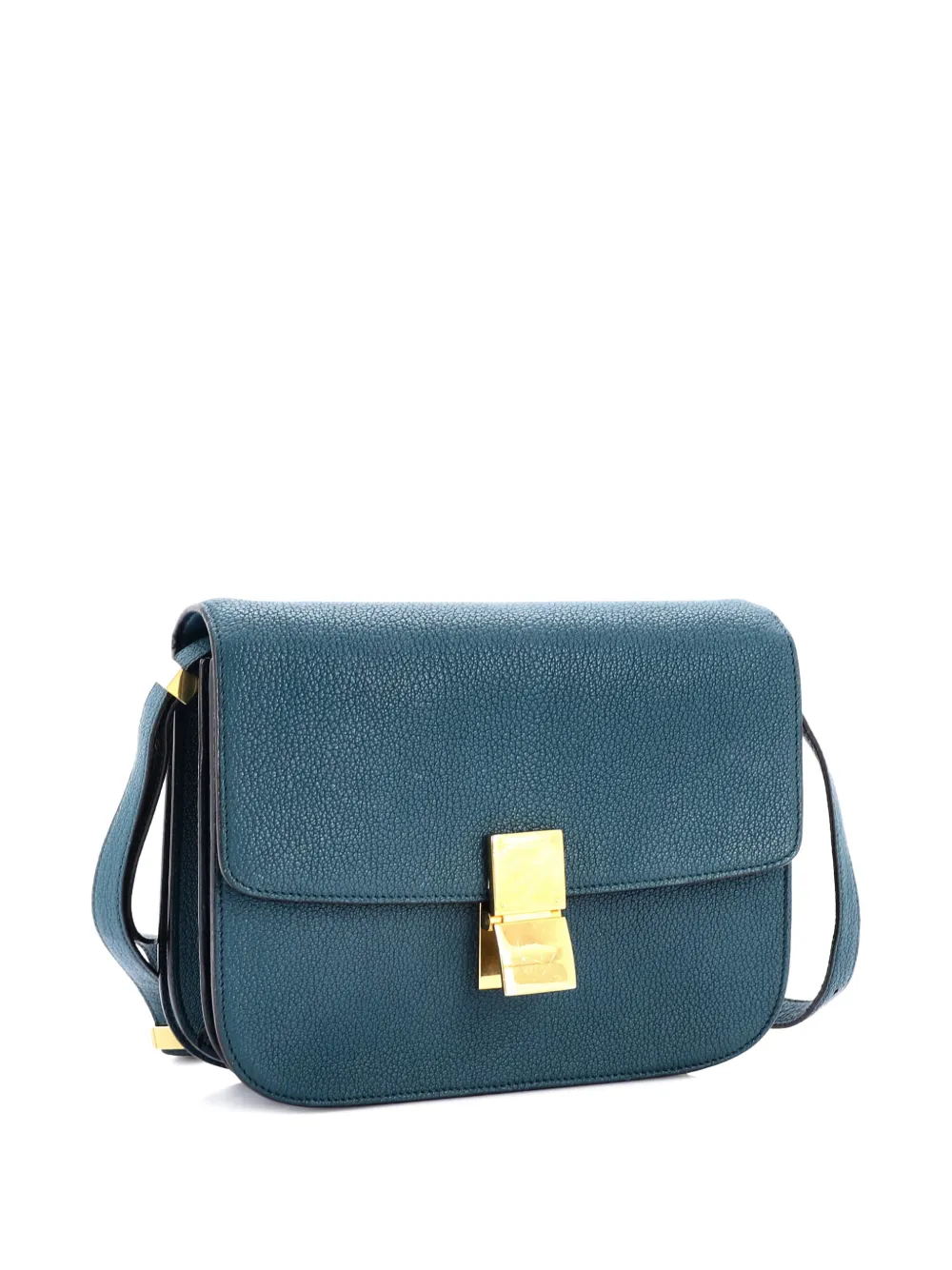 Pre-owned Celine Classic Box Bag Grainy Leather Medium Crossbody Bag In Green