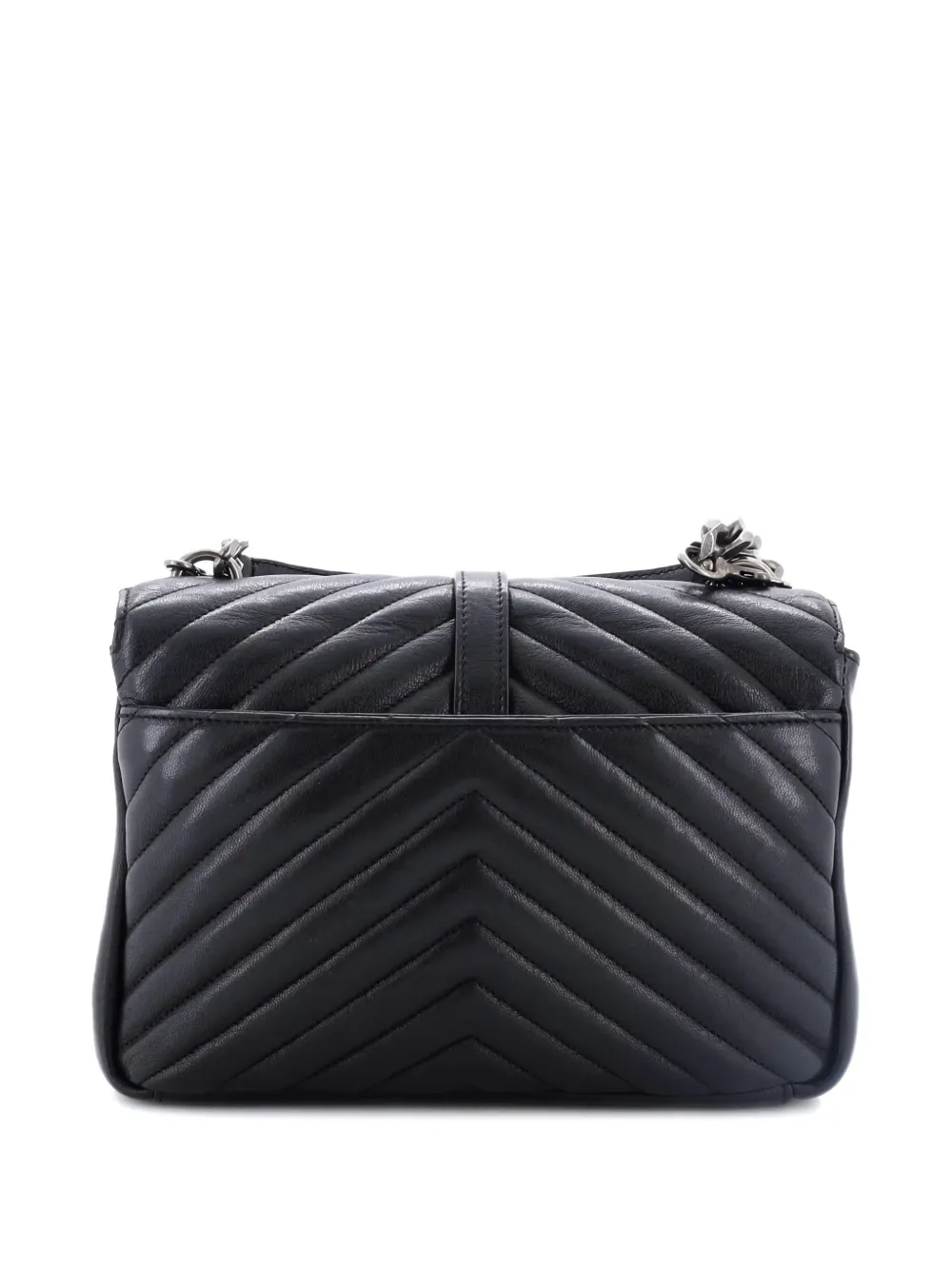 Pre-owned Saint Laurent Classic Monogram College Bag Matelasse Chevron Leather Medium Crossbody Bag In Black