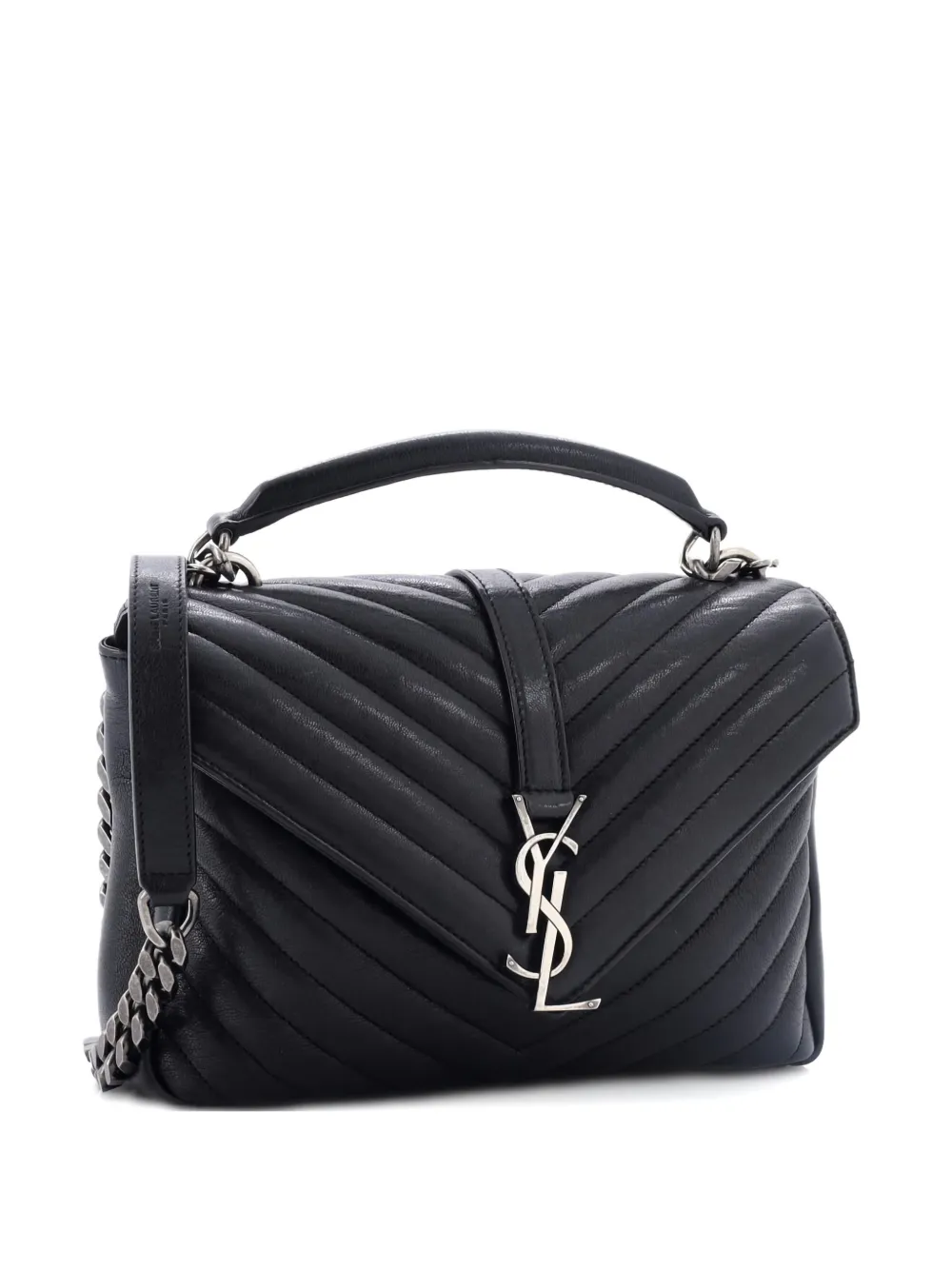 Saint Laurent Pre-Owned Classic Monogram College Bag Matelasse Chevron Leather Medium crossbody bag - Nero