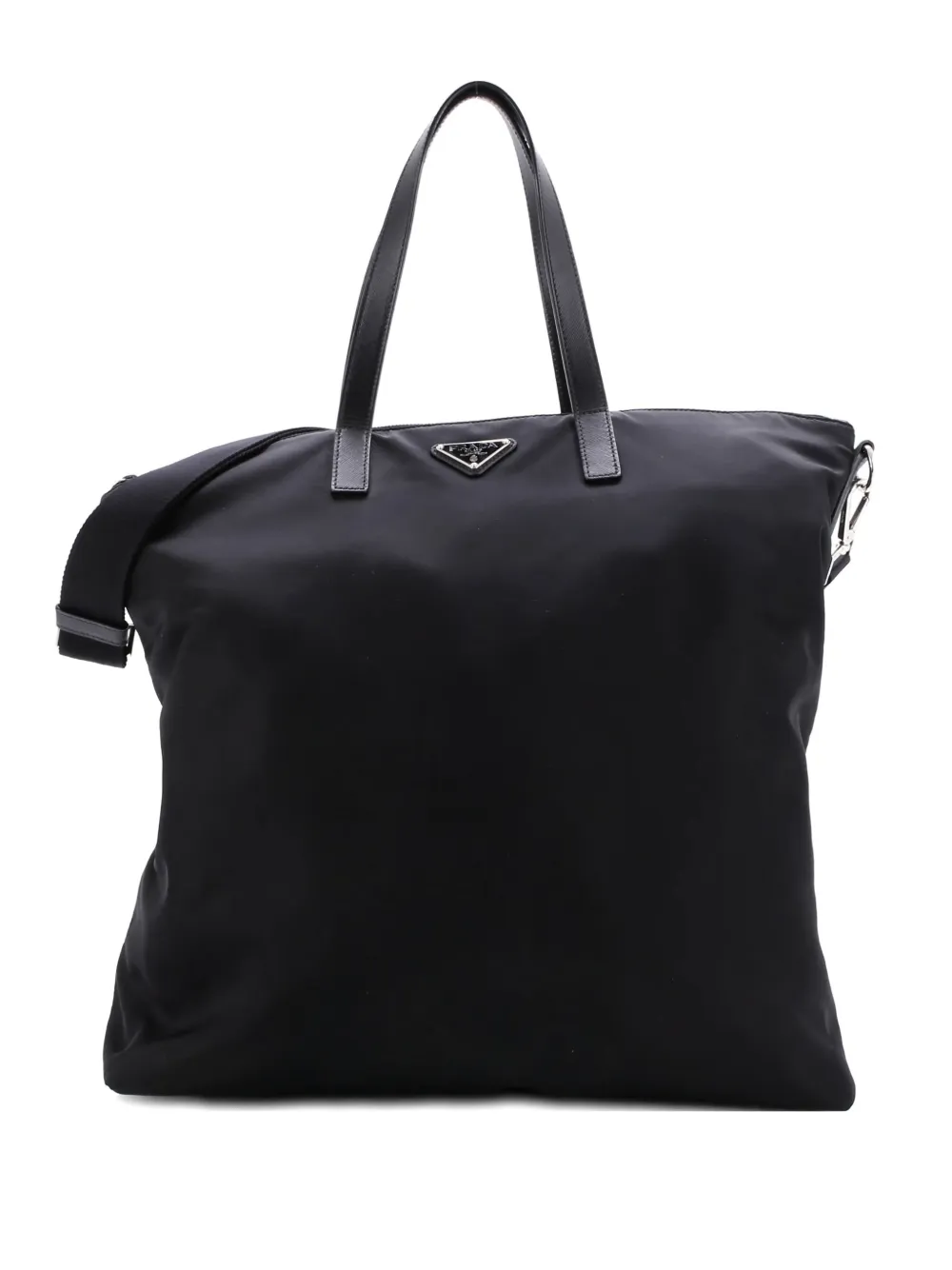 Pre-owned Prada Vela Zip Top Convertible Tessuto Large Tote Bag In Black
