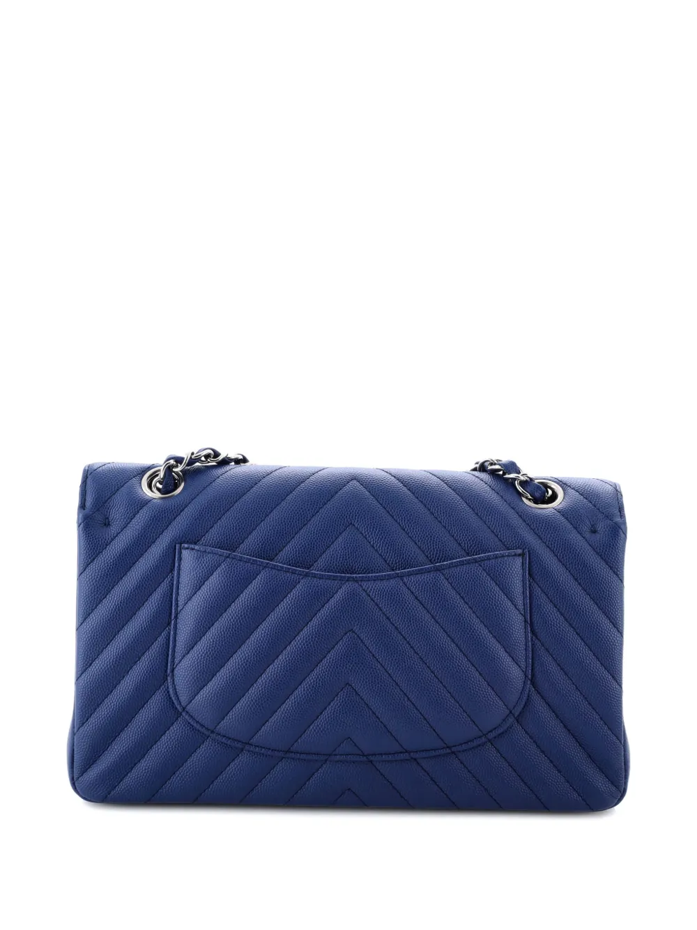 Pre-owned Chanel Classic Double Flap Bag Chevron Caviar Medium Shoulder Bag In Blue