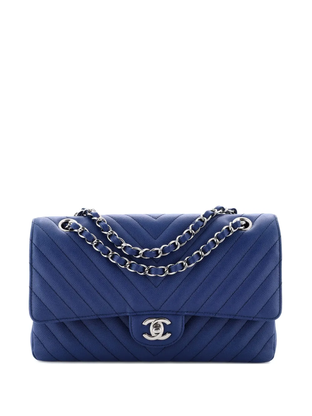 CHANEL Pre-Owned Classic Double Flap Bag Chevron Caviar Medium shoulder bag - Blu