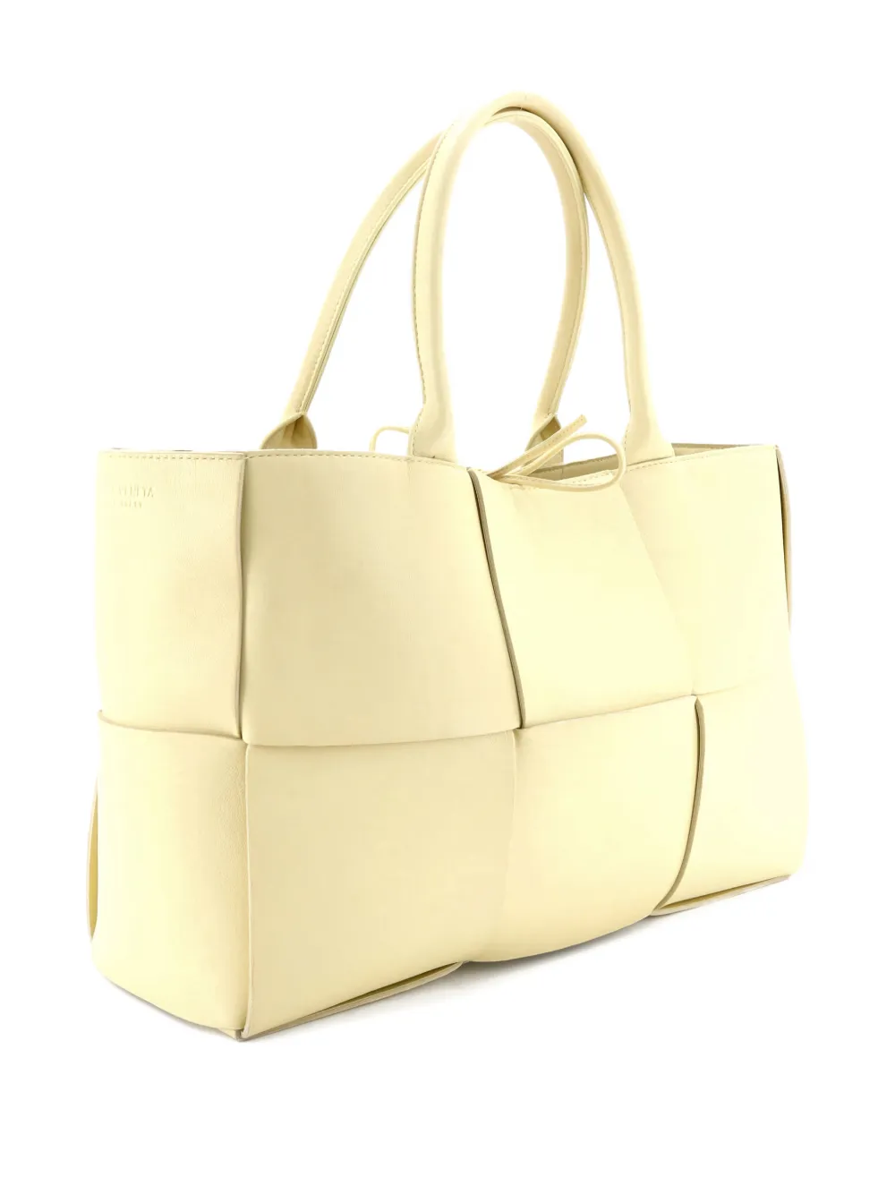 Pre-owned Bottega Veneta Arco Maxi Intrecciato Leather Medium Tote Bag In Yellow