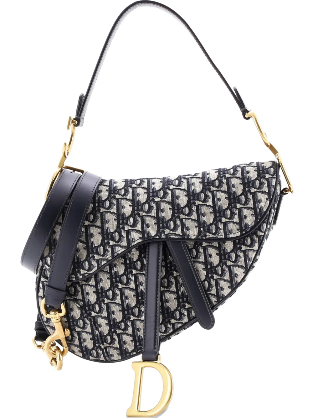 Pre-owned Dior Saddle Handbag With Strap Oblique Canvas Medium Shoulder Bag In Blue