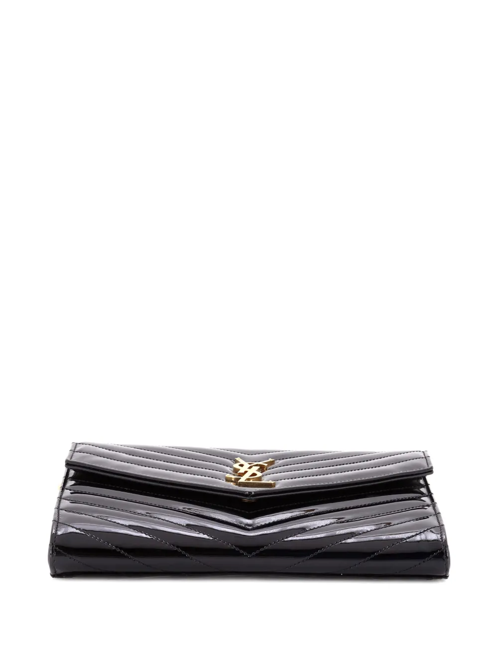SAINT LAURENT Pre-owned Cassandre Flap Envelope Wristlet Pouch Matelasse Chevron Patent Clutch Bag In Black