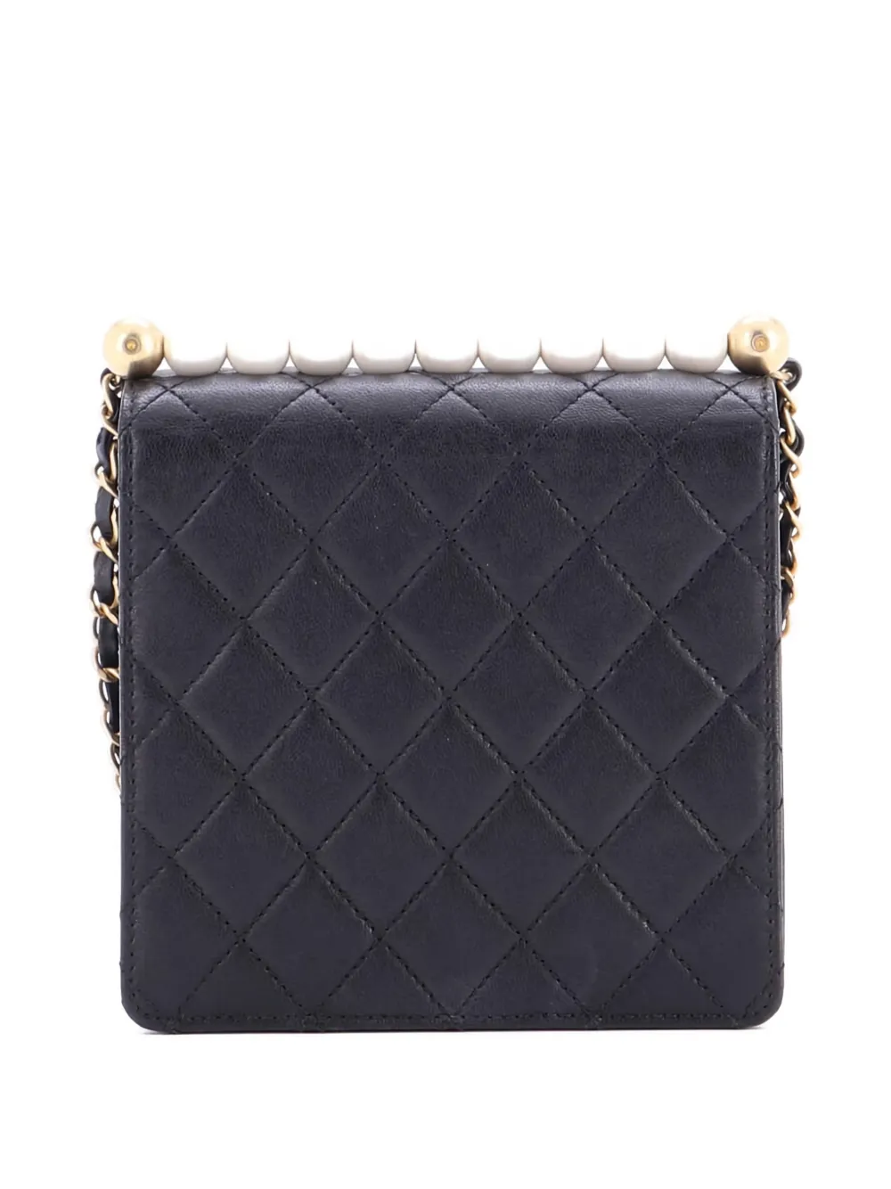Pre-owned Chanel Chic Pearls Flap Bag Quilted Goatskin Mini Crossbody Bag In Black