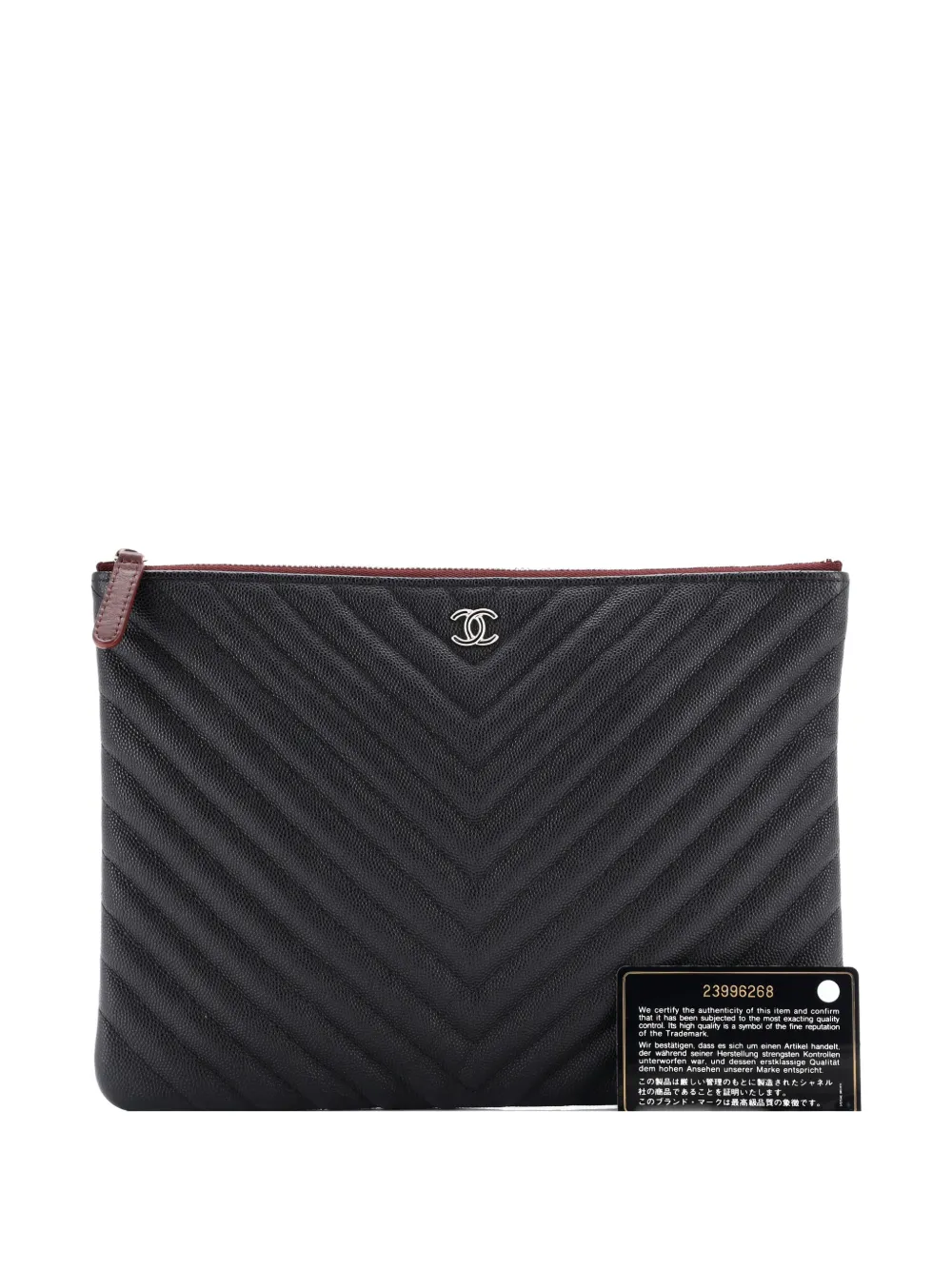Pre-owned Chanel O Case Chevron Caviar Medium Clutch Bag In Black