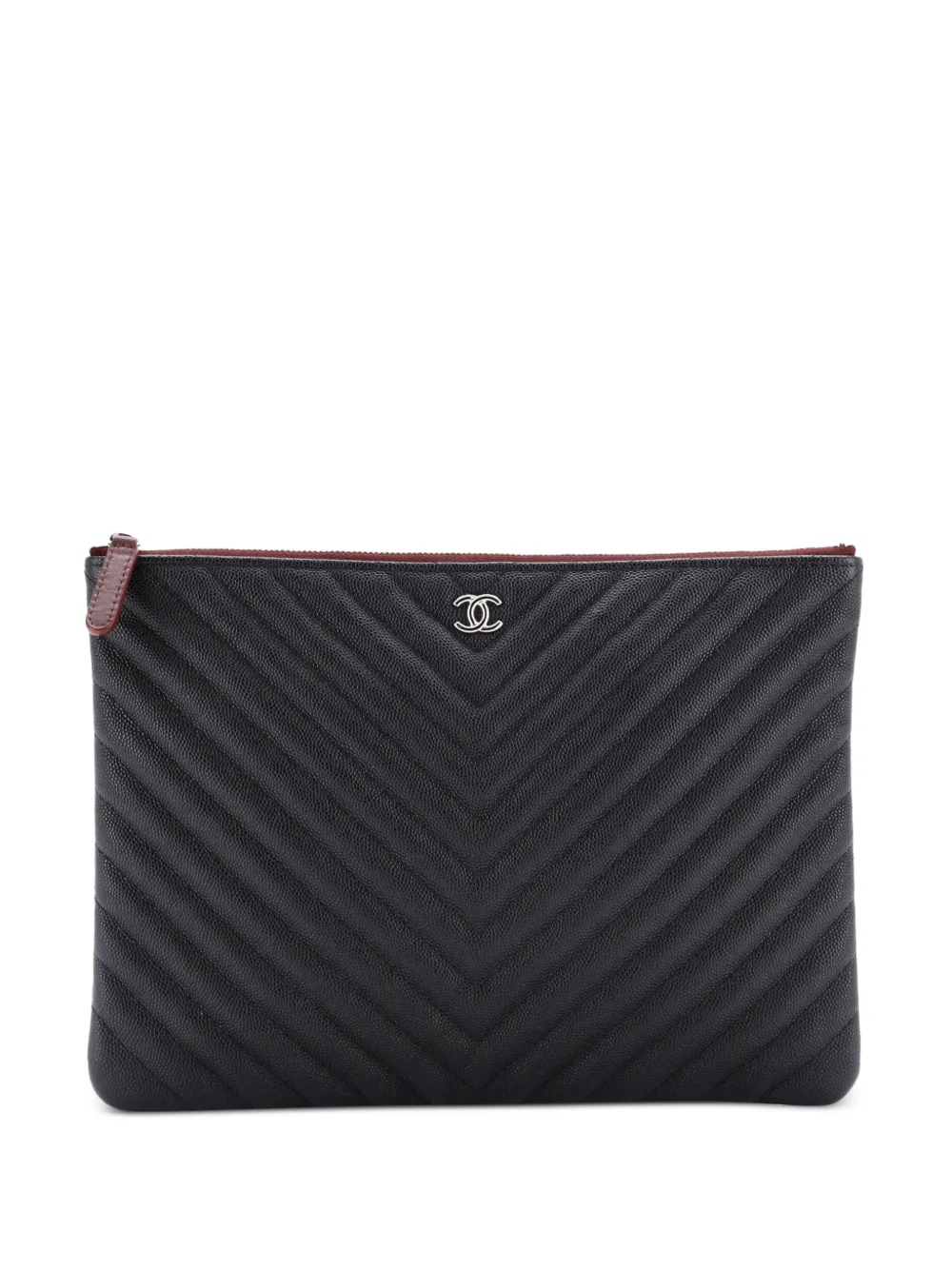 CHANEL Pre-Owned O Case Chevron Caviar Medium clutch bag - Nero