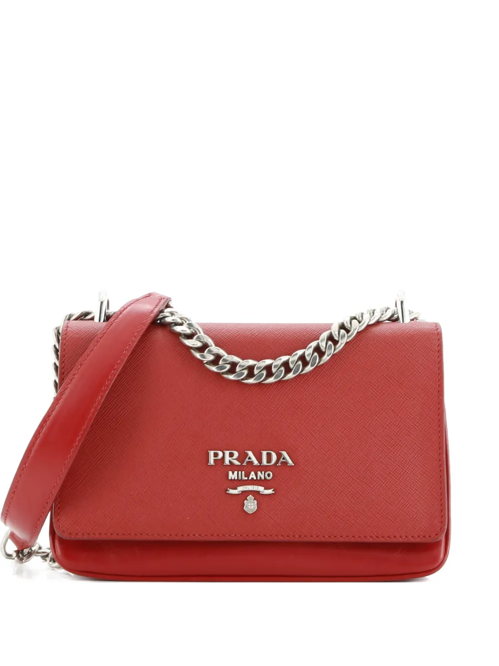 Prada Pre-Owned Chain Flap Saffiano and Soft Calf Small crossbody bag | Red | Image 1