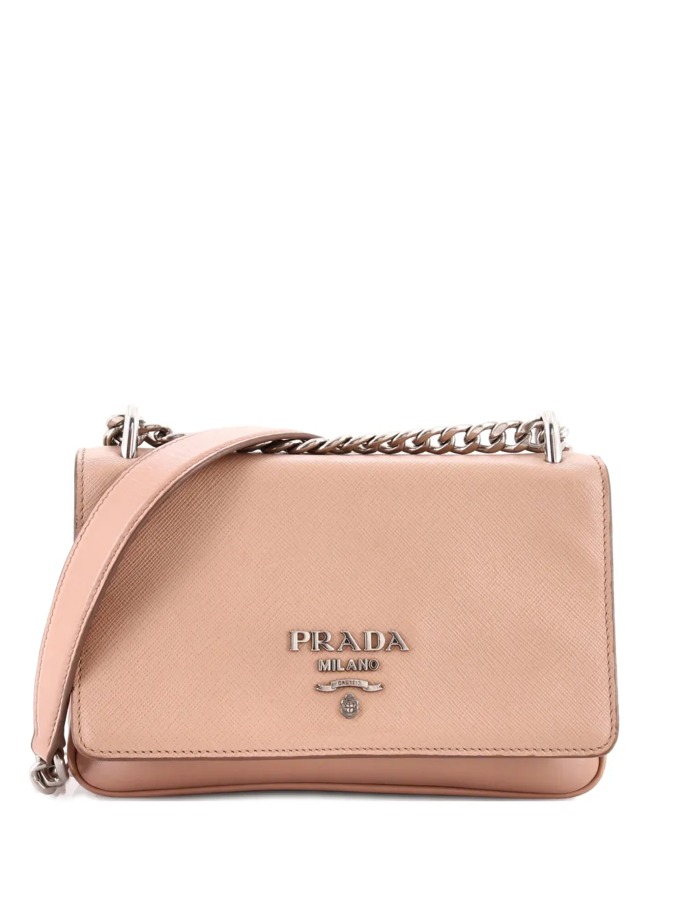 Pre-owned Prada Chain Flap Saffiano And Soft Calf Small Crossbody Bag In Neutral