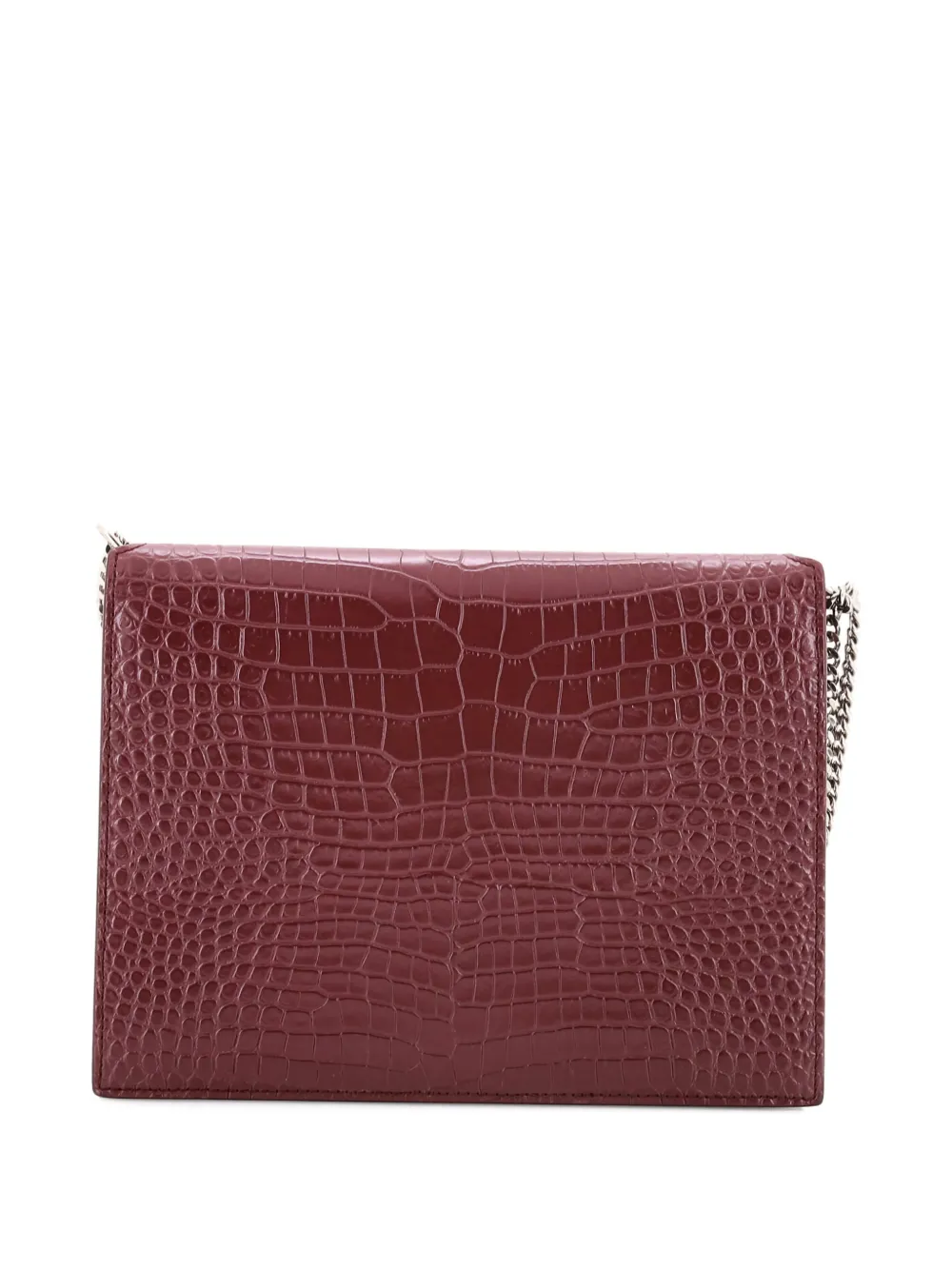 Pre-owned Saint Laurent Cassandra Chain Crocodile Embossed Leather Small Shoulder Bag In Red