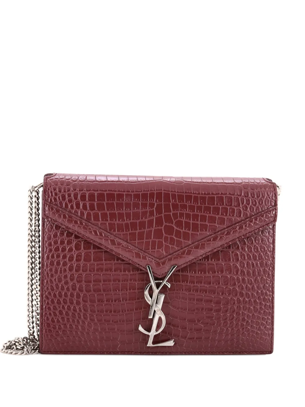 Saint Laurent Pre-Owned Cassandra Chain Crocodile Embossed Leather Small shoulder bag | Red | Image 1