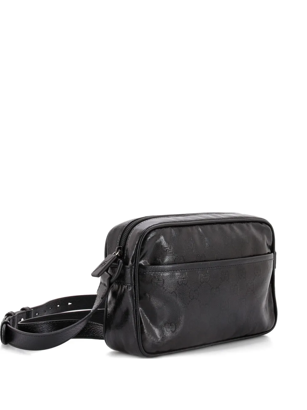 Pre-owned Gucci Front Pocket Camera Bag Gg Crystal Coated Canvas Mini Crossbody Bag In Black