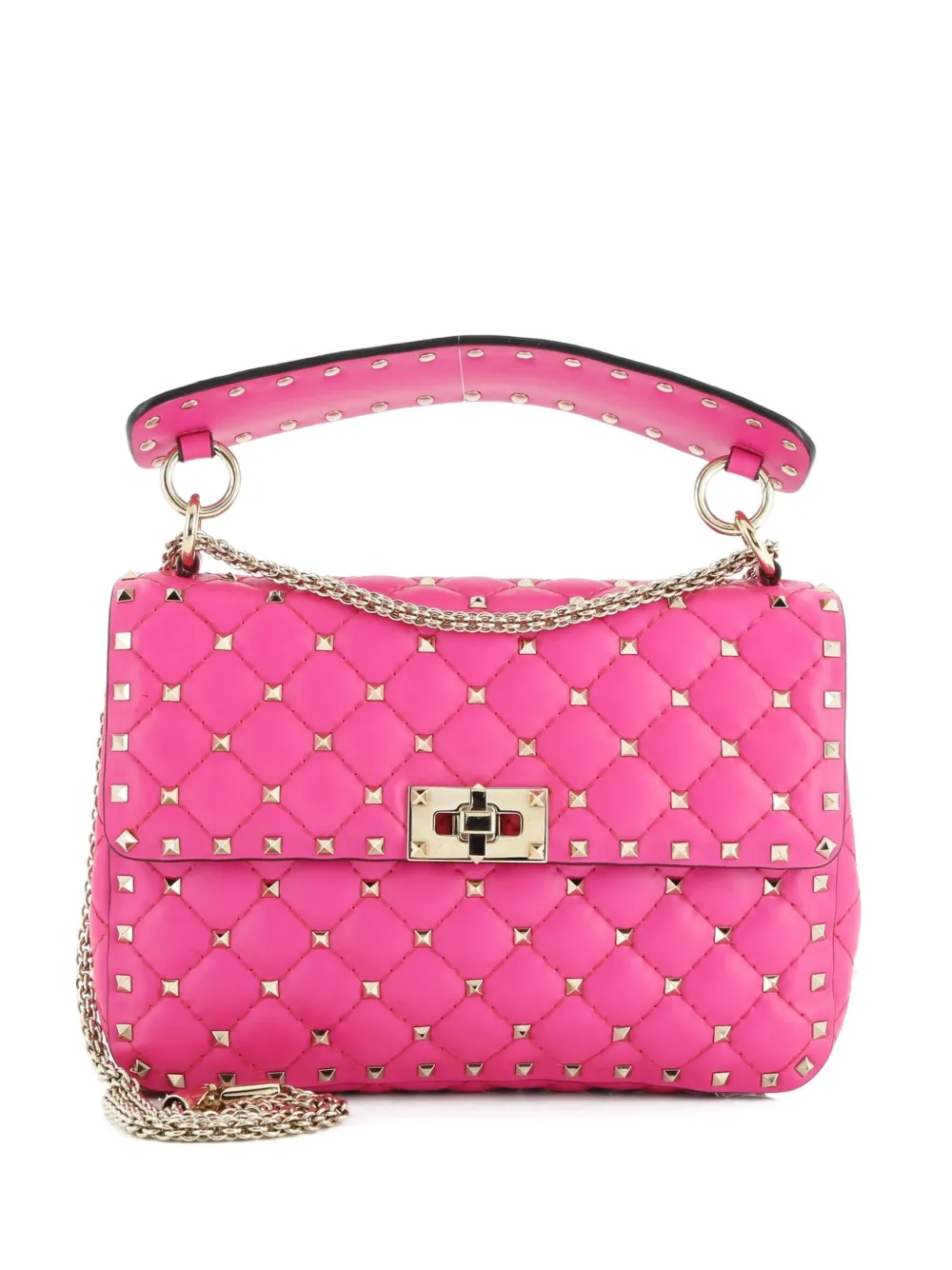 Pre-owned Valentino Garavani Rockstud Spike Flap Bag Quilted Leather Medium Crossbody Bag In Pink