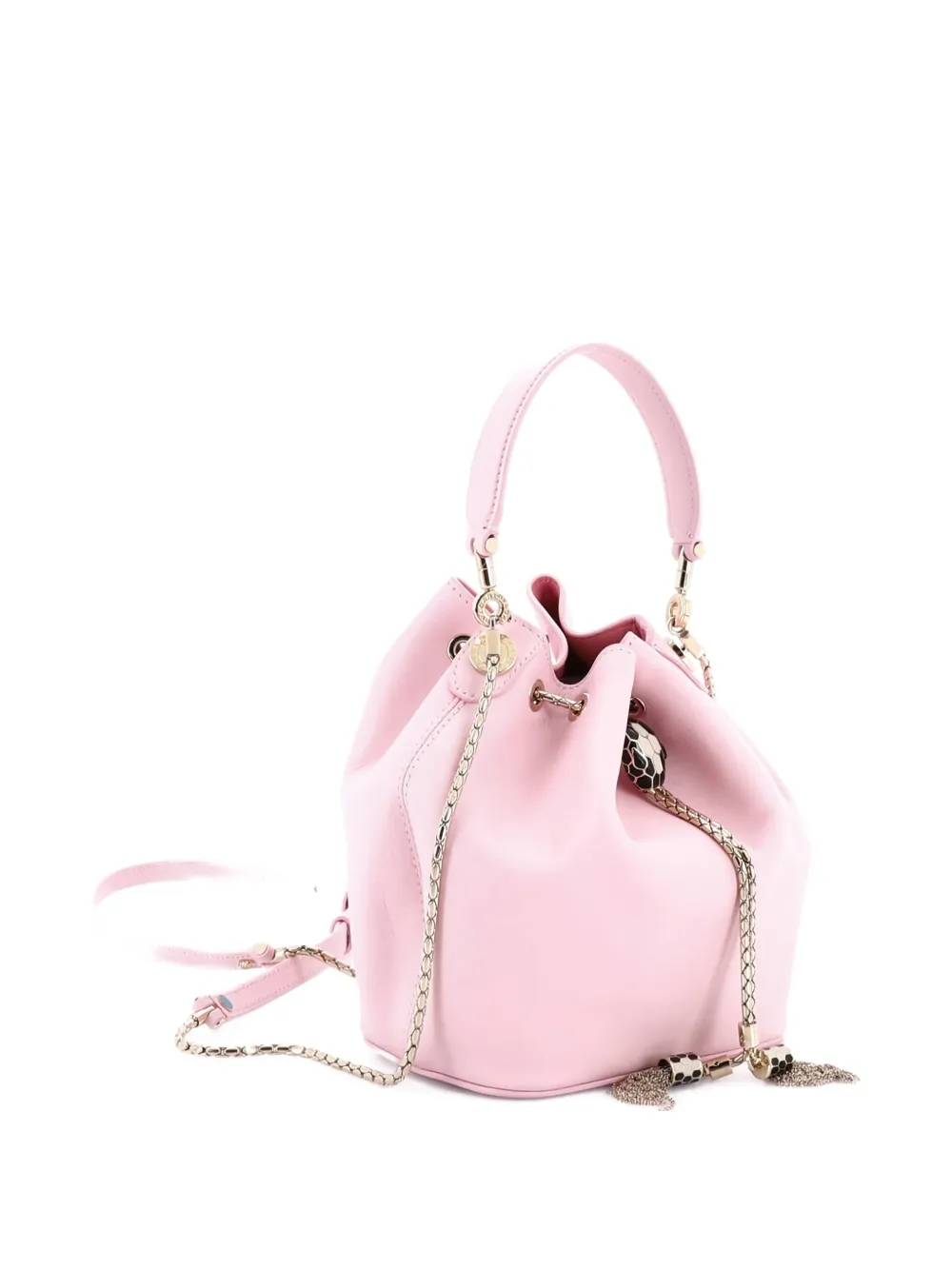 Pre-owned Bvlgari Serpenti Forever Leather Bucket Bag In Pink