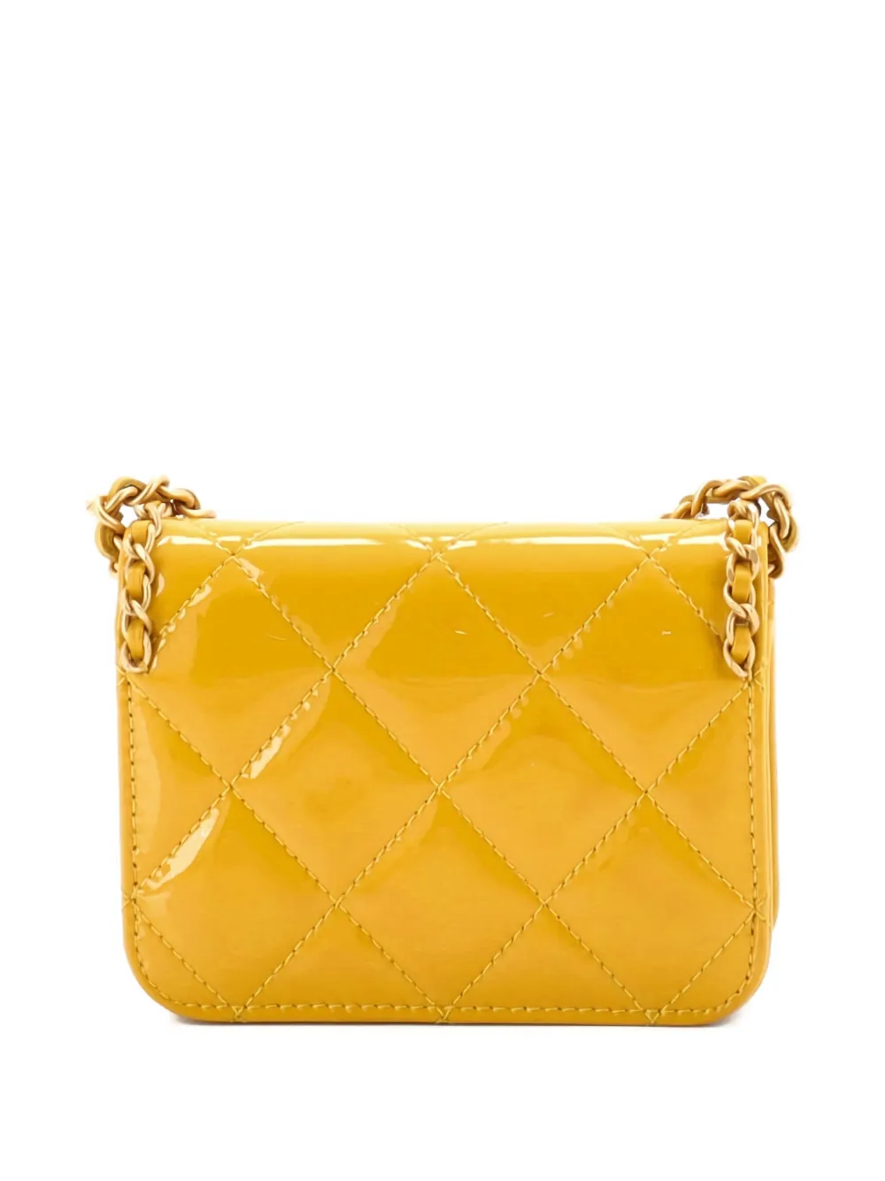 Pre-owned Chanel Heart Chain Flap Bag Quilted Patent Mini Crossbody Bag In Yellow
