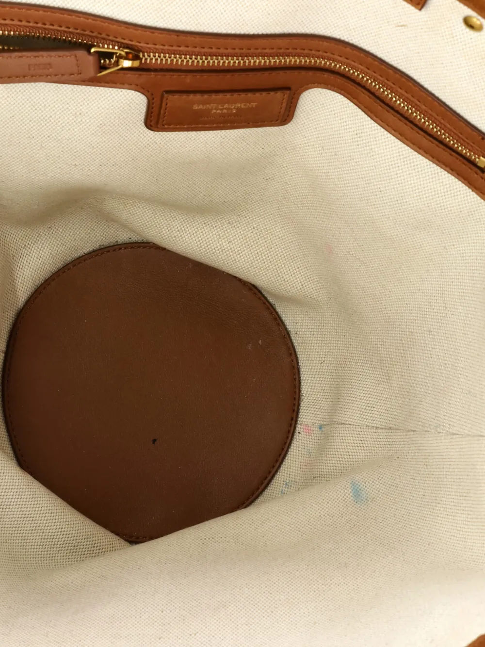 SAINT LAURENT Pre-owned Beatrix Panier Cut Out Canvas With Leather Tote Bag In Brown