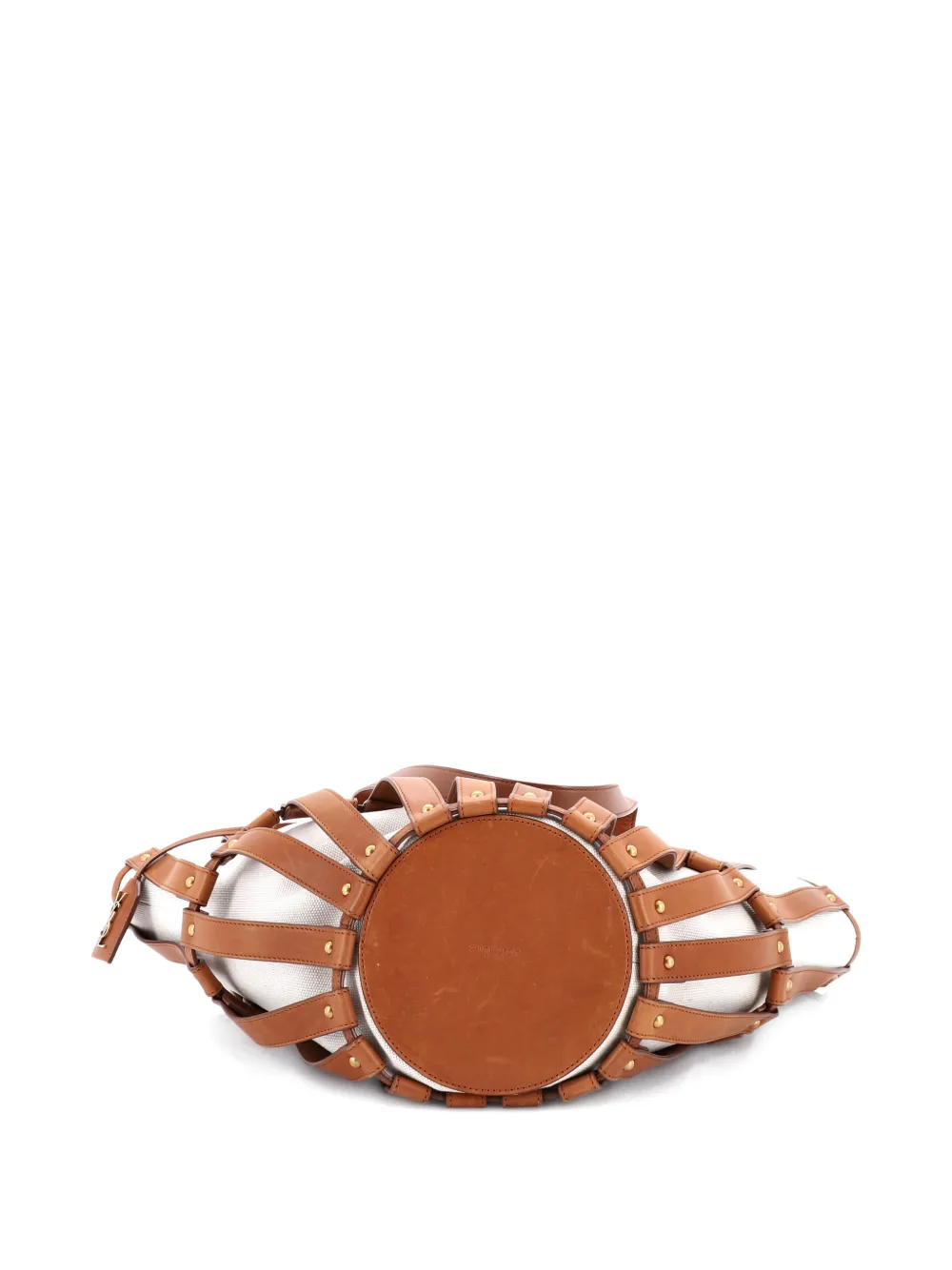 Pre-owned Saint Laurent Beatrix Panier Cut Out Canvas With Leather Tote Bag In Brown