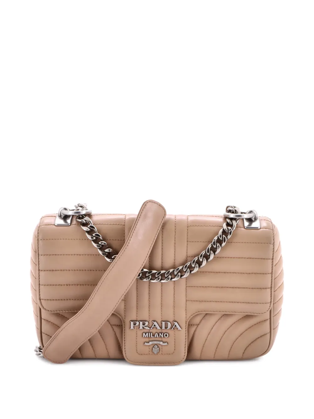 Pre-owned Prada Chain Flap Shoulder Bag Diagramme Quilted Leather Medium Crossbody Bag In Neutral