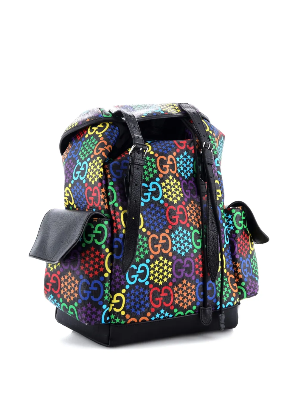 Gucci Pre-Owned Double Pocket Belt Psychedelic Print GG Coated Canvas Medium backpack | Black | Image 1