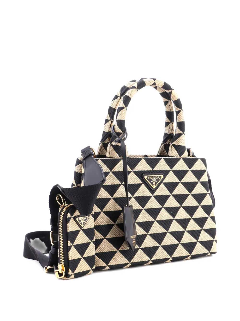 Pre-owned Prada Symbole Jacquard Small Tote Bag In Black