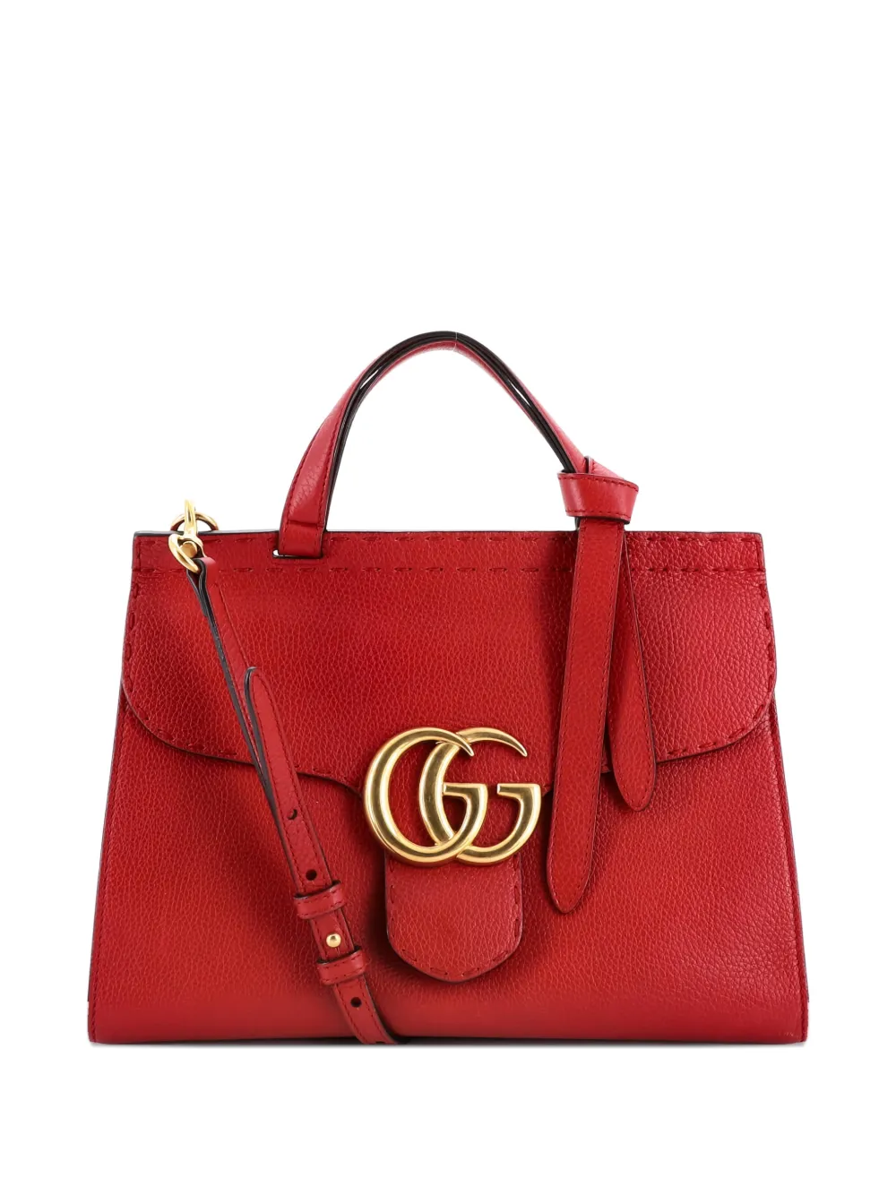 Pre-owned Gucci Gg Marmont Top Handle Bag Leather Small Satchel In Red