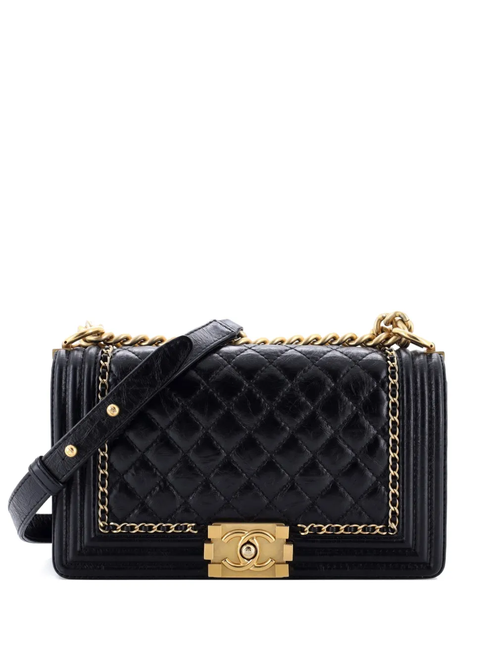 CHANEL Pre-Owned Jacket Boy Flap Bag Quilted Aged Calfskin Old Medium crossbody bag - Schwarz