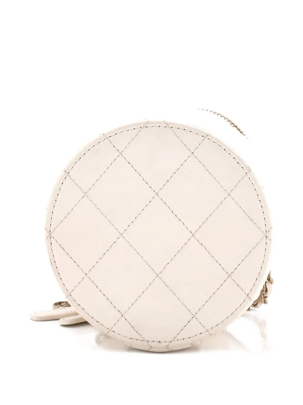 CHANEL Pre-owned Cc Round Vanity Case With Chain Quilted Lambskin Mini Clutch Bag In White