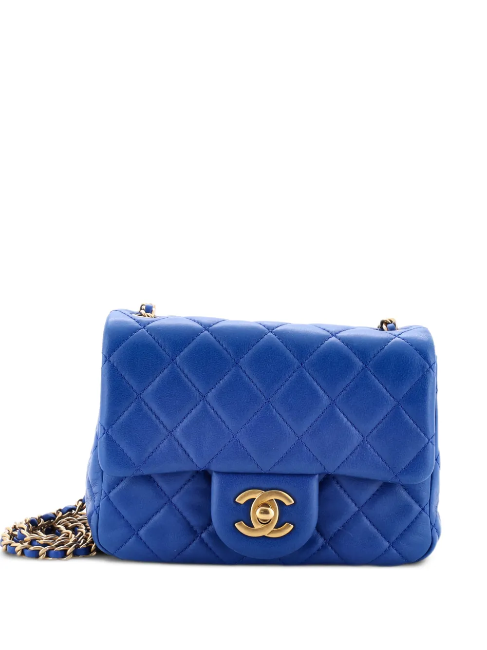 CHANEL Pre-Owned Pearl Crush Square Flap Bag Quilted Lambskin Mini crossbody bag - Blue