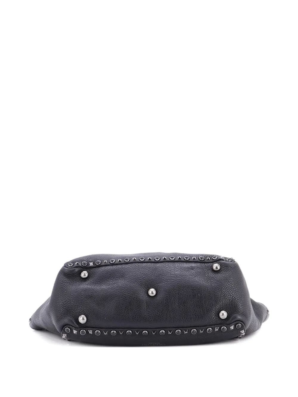 Pre-owned Valentino Garavani Rolling Rockstud Leather With Cabochons Medium Tote Bag In Black