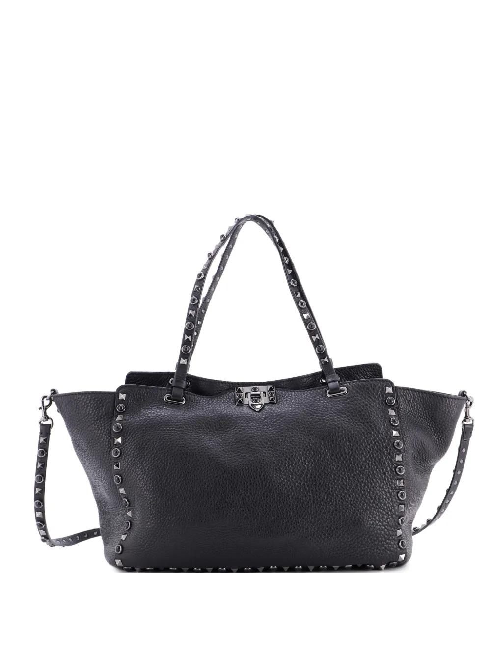 Valentino Garavani Pre-Owned Rolling Rockstud Leather with Cabochons Medium tote bag - Nero