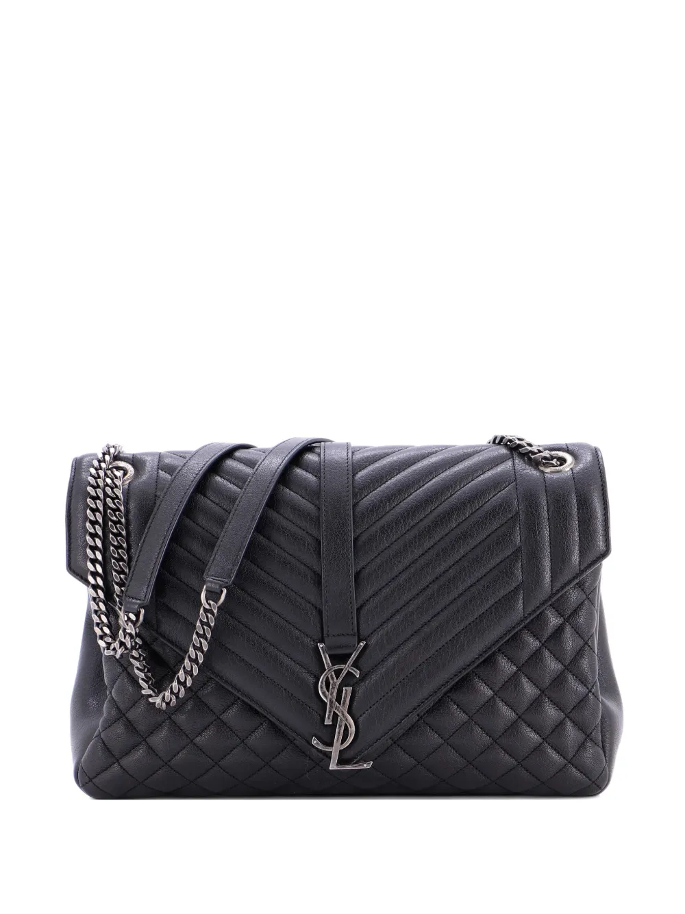 Saint Laurent Pre-Owned Borsa a spalla Classic Monogram Envelope grande in pelle matelassé con motivo chevron - Nero