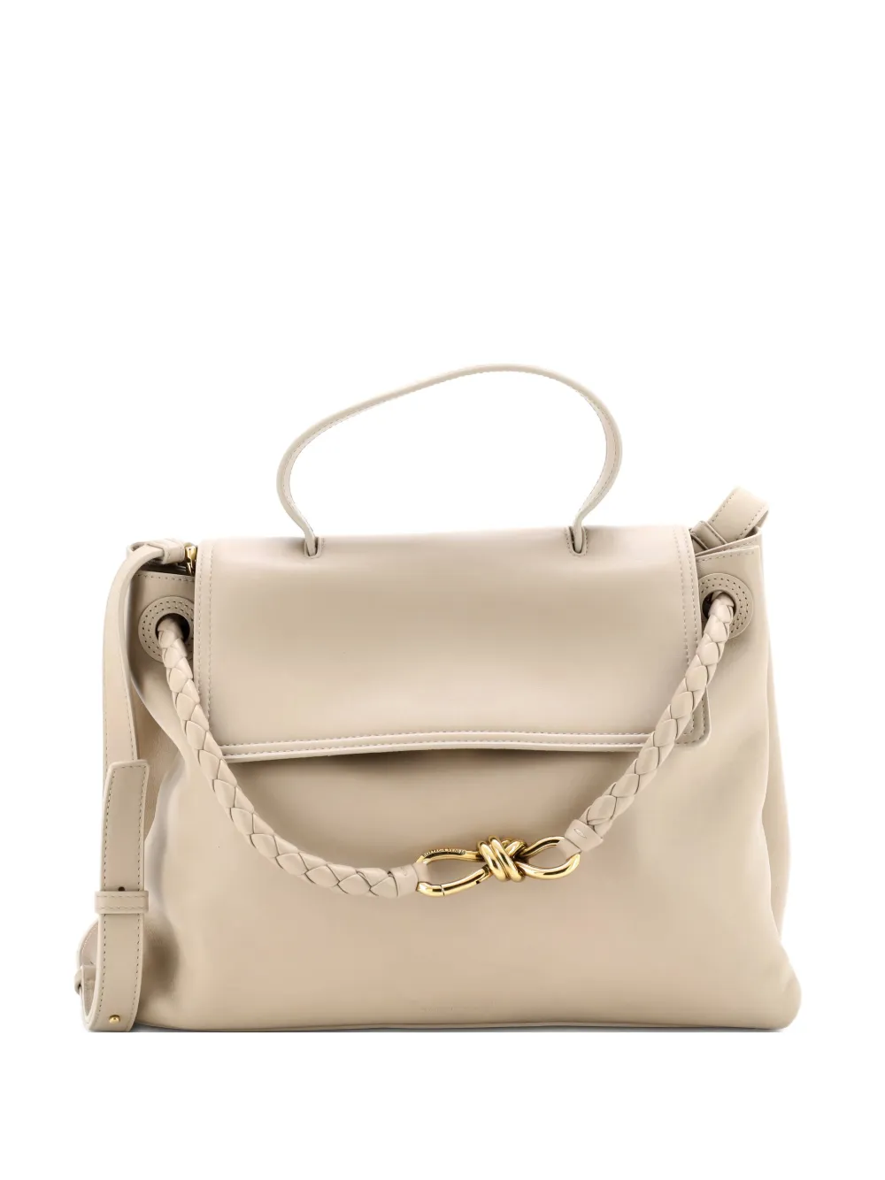 Pre-owned Bottega Veneta Ciao Ciao Top Handle Bag Leather With Intrecciato Detail Medium Satchel In Neutral