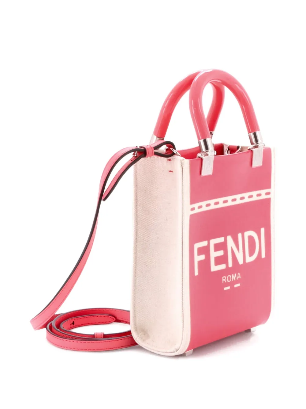 Pre-owned Fendi Sunshine Shopper Tote Patent And Canvas Mini Crossbody Bag In Pink