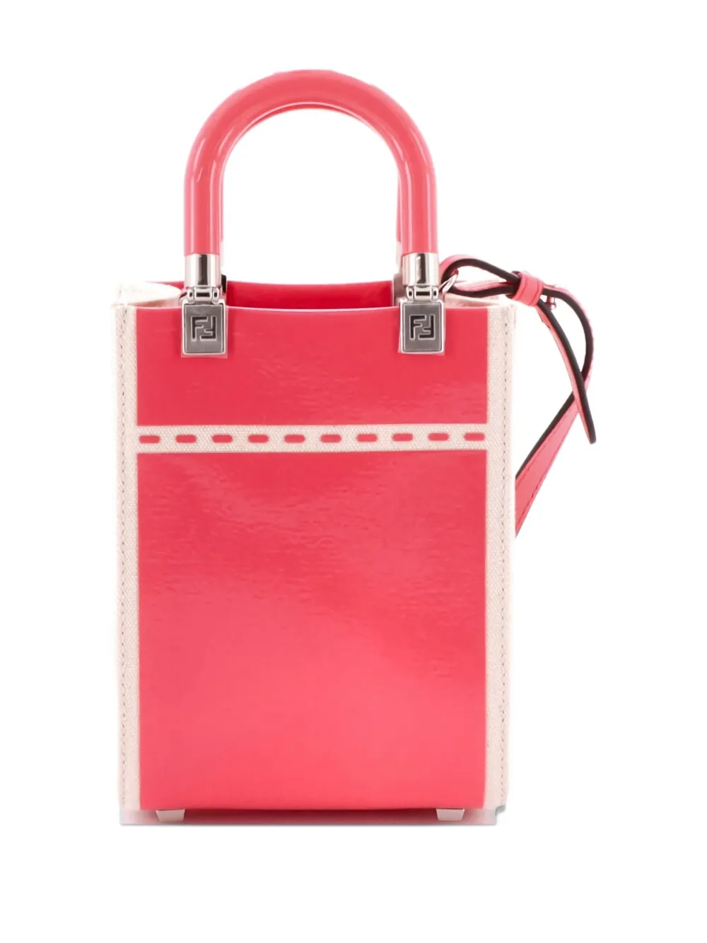 Pre-owned Fendi Sunshine Shopper Tote Patent And Canvas Mini Crossbody Bag In Pink