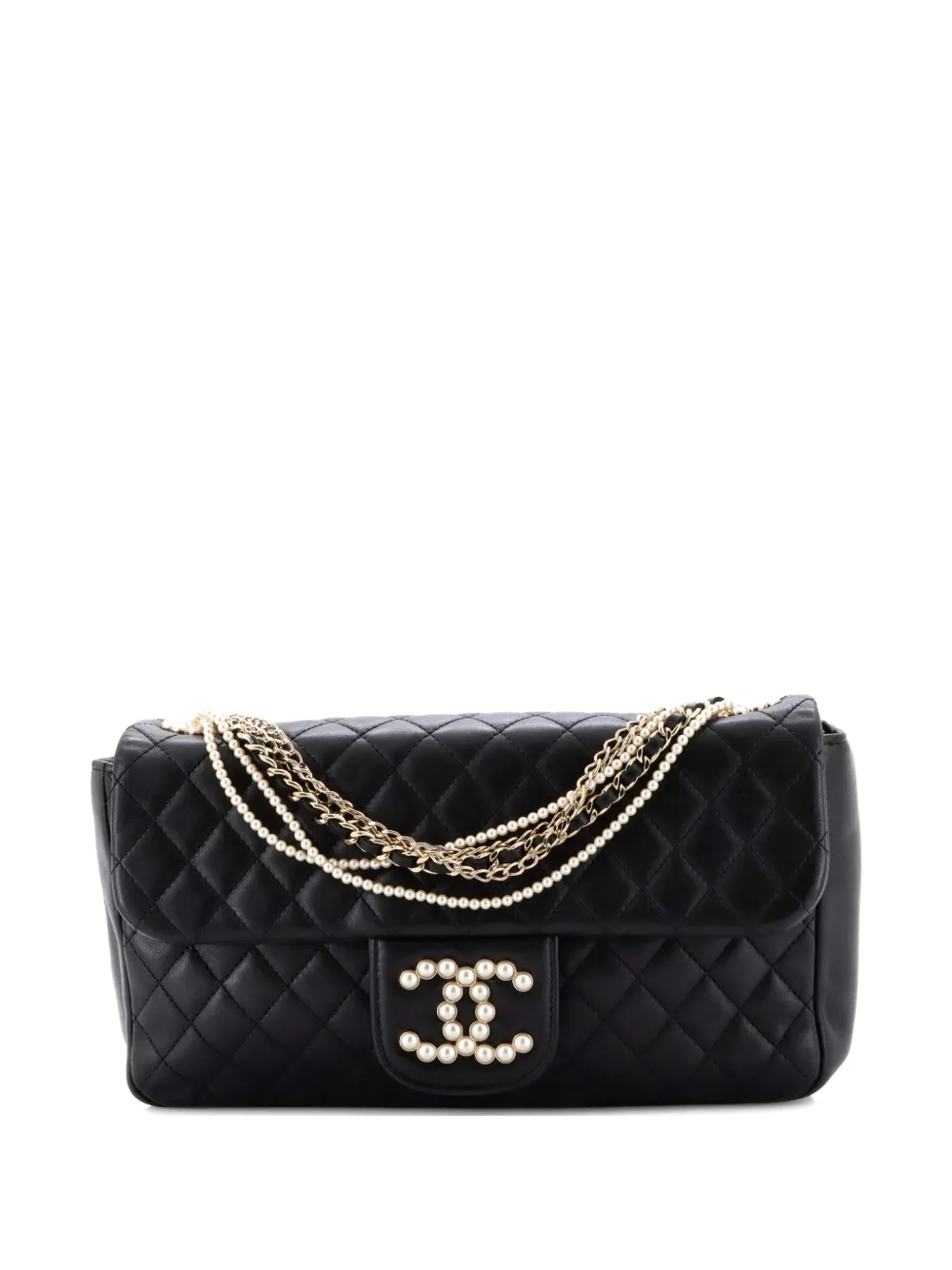 CHANEL Pre-Owned Westminster Pearl Chain Flap Bag Quilted Lambskin Medium shoulder bag - Nero