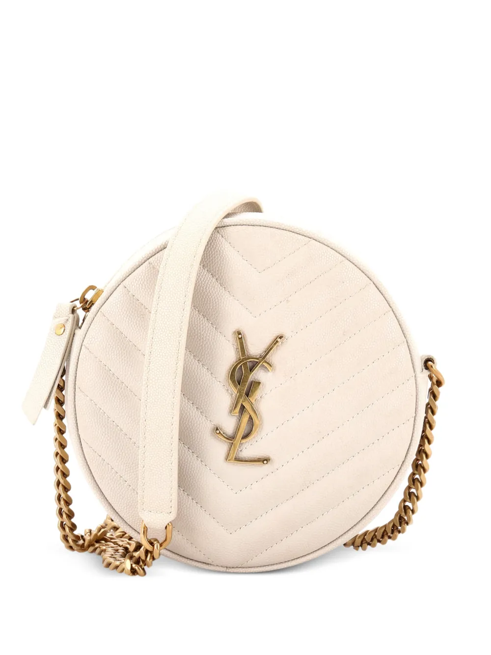 Saint Laurent Pre-Owned Borsa a tracolla Vinyle Round in pelle matelassé con motivo chevron - Toni neutri