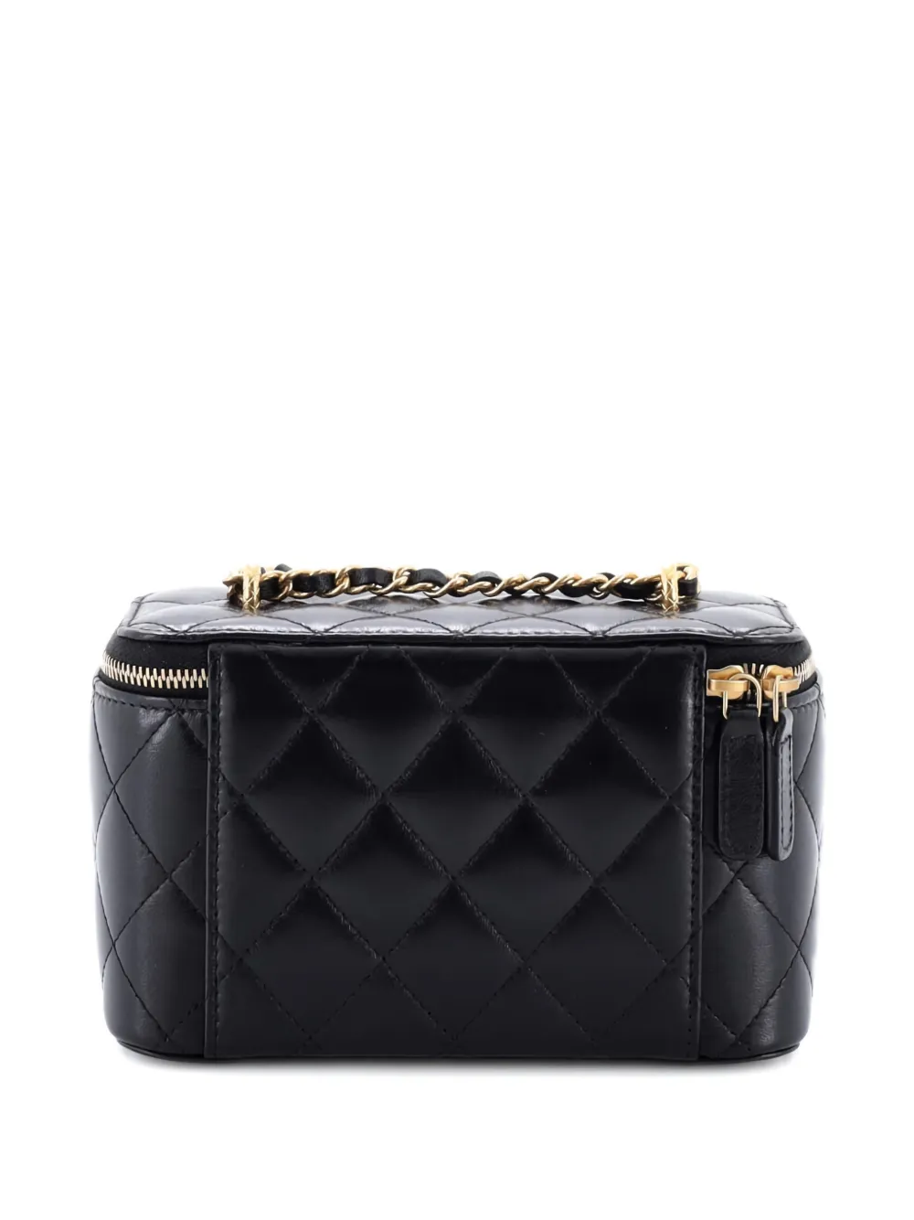 Pre-owned Chanel All Slide Long Vanity Case With Chain Quilted Lambskin Small Crossbody Bag In Black