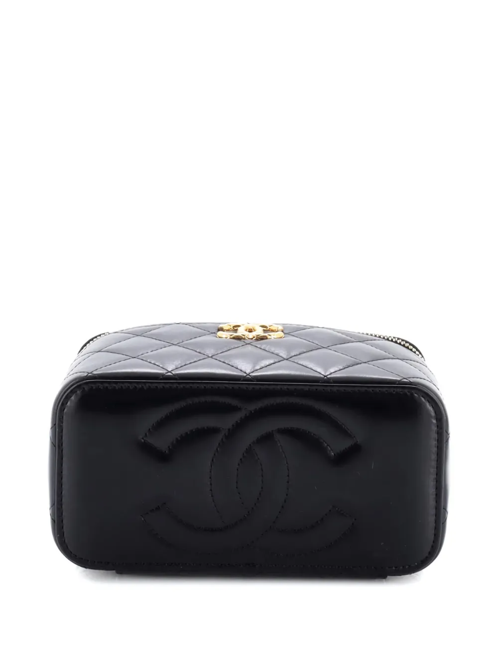 Pre-owned Chanel All Slide Long Vanity Case With Chain Quilted Lambskin Small Crossbody Bag In Black