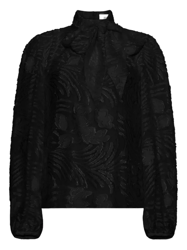 Adam Lippes Joan Bow Fil Coupé Blouse in Black