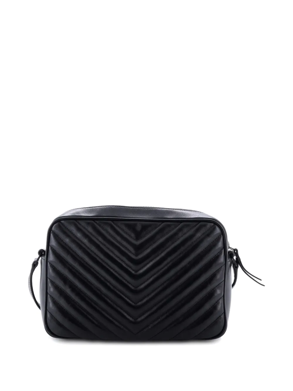 Pre-owned Saint Laurent Lou Camera Bag Matelasse Chevron Leather Small Crossbody Bag In Black