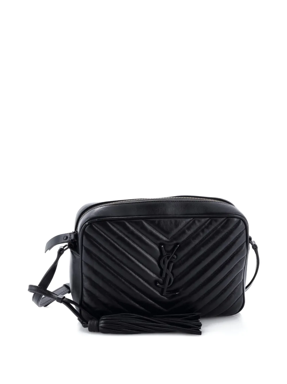 Pre-owned Saint Laurent Lou Camera Bag Matelasse Chevron Leather Small Crossbody Bag In Black