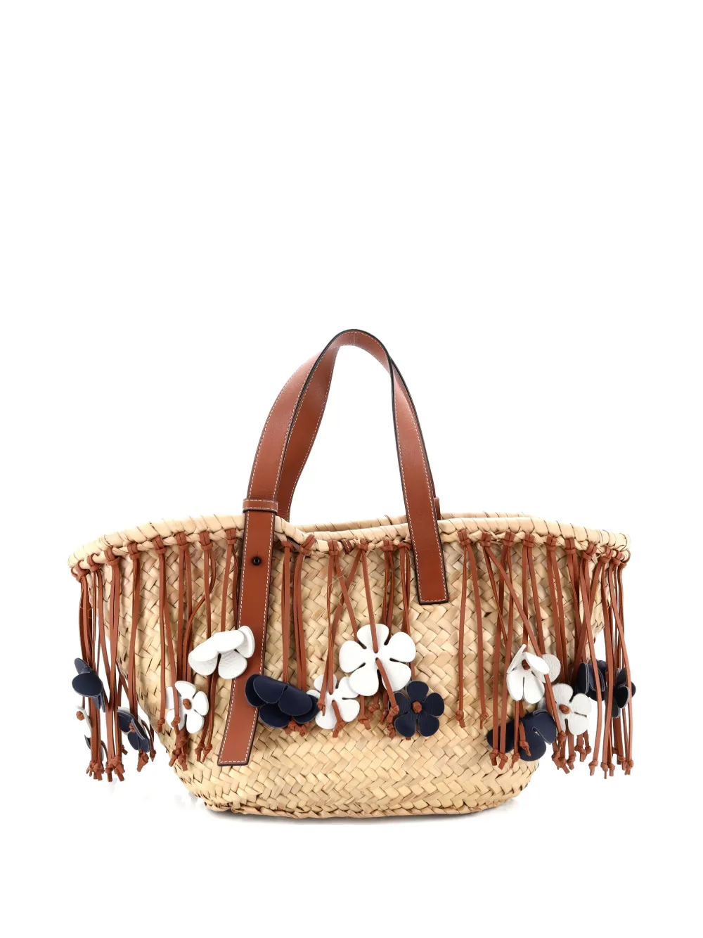 Pre-owned Loewe Basket Fringe Raffia Medium Tote Bag In Brown