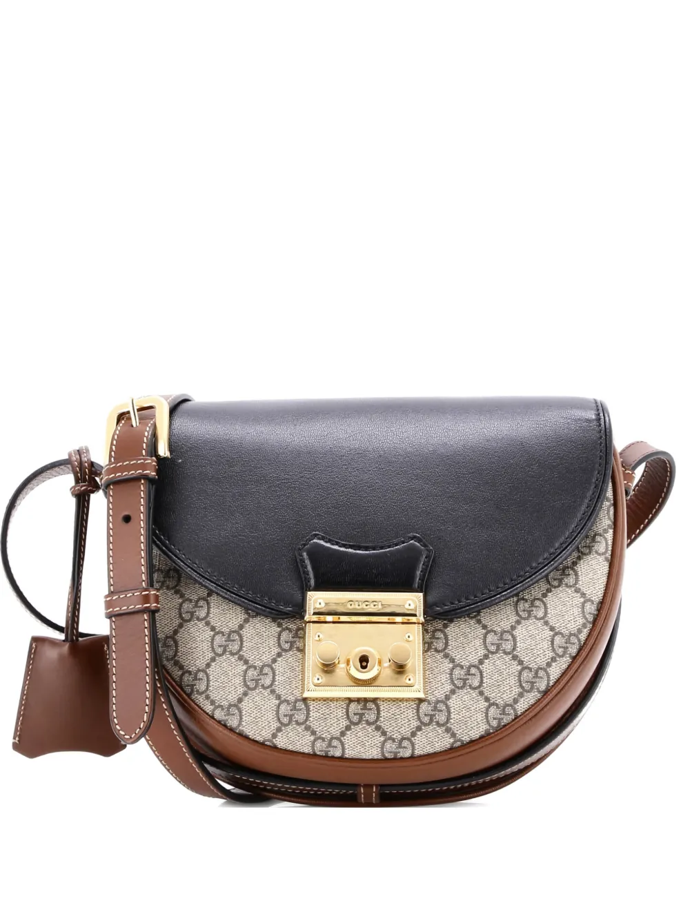 Gucci Pre-Owned Padlock Saddle Shoulder Bag GG Coated Canvas and Leather Small crossbody bag – Black