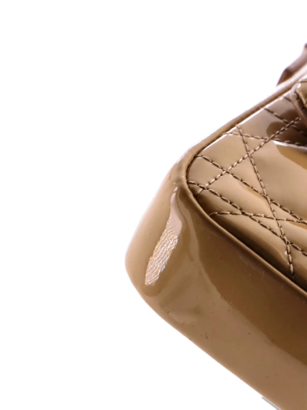 Pre-owned Dior New Lock Pouch Cannage Quilt Patent Mini Crossbody Bag In Neutral