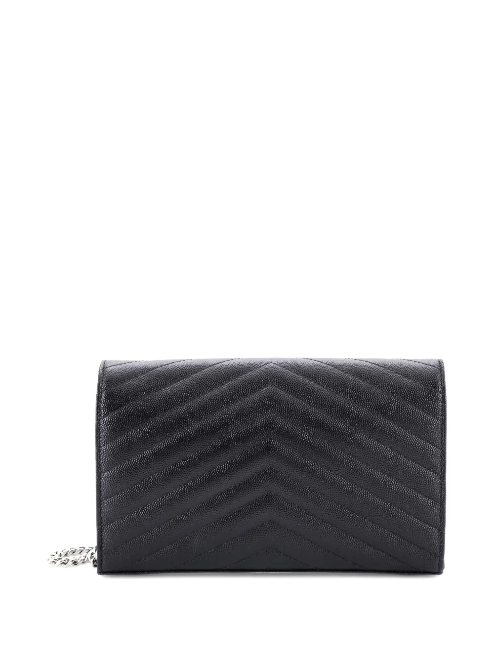 SAINT LAURENT Pre-owned Classic Monogram Wallet On Chain Matelasse Chevron Leather Medium Crossbody Bag In Black