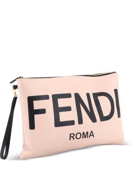 Fendi Pre-Owned Logo Wristlet Printed Leather Large clutch bag