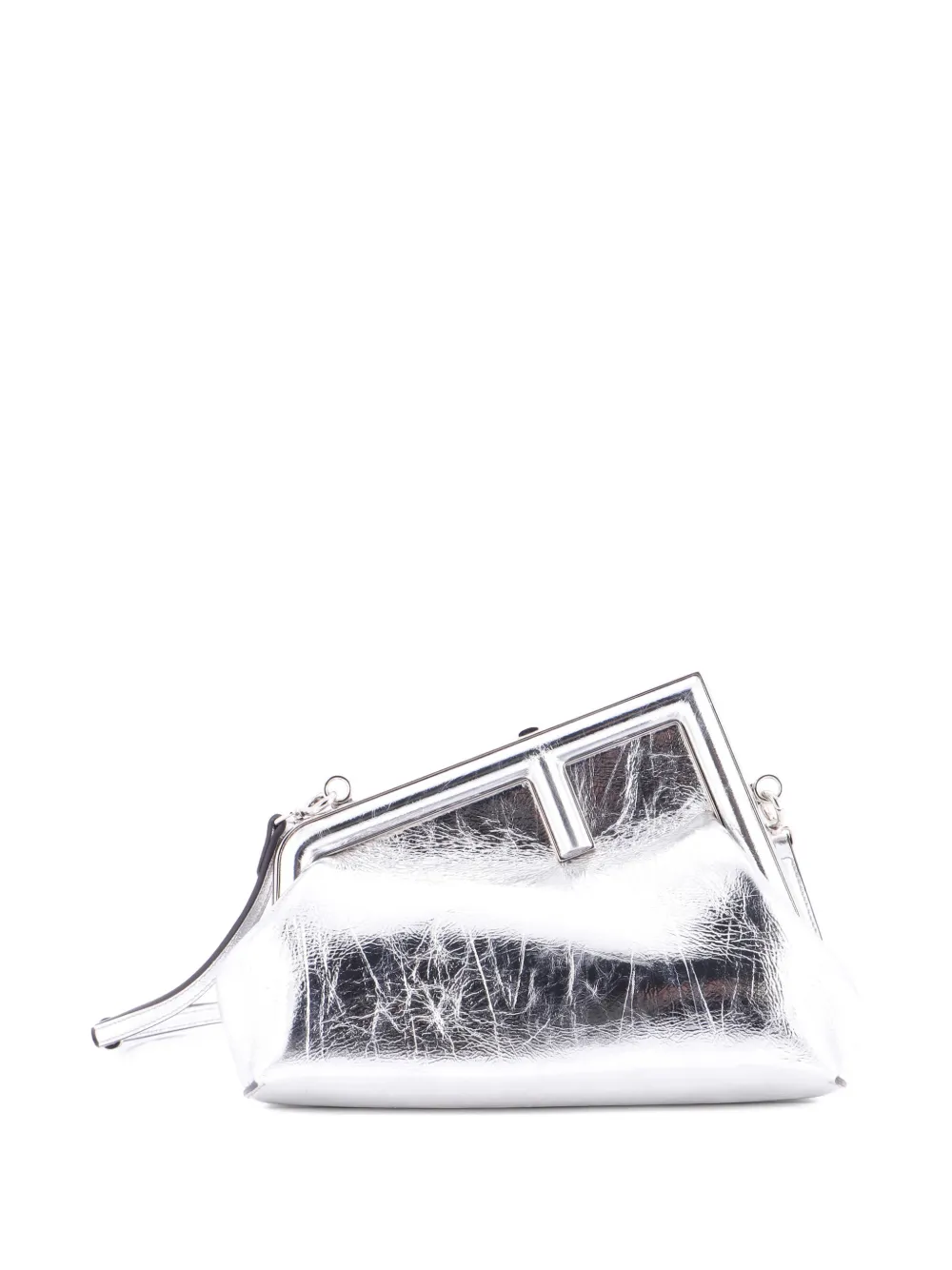 Pre-owned Fendi First Bag Leather Small Clutch Bag In Silver