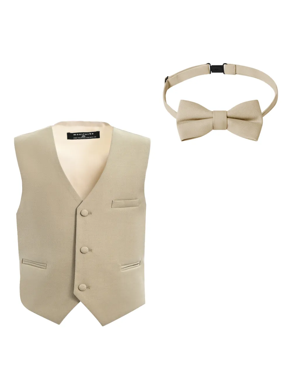 Moustache button-fastening bow tie gilet set (set of two) | Neutrals | Image 1